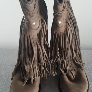 100% Brown Suede Leather tassel cowboy boots